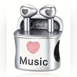 Silver & Pink Earbuds Love Music Charm